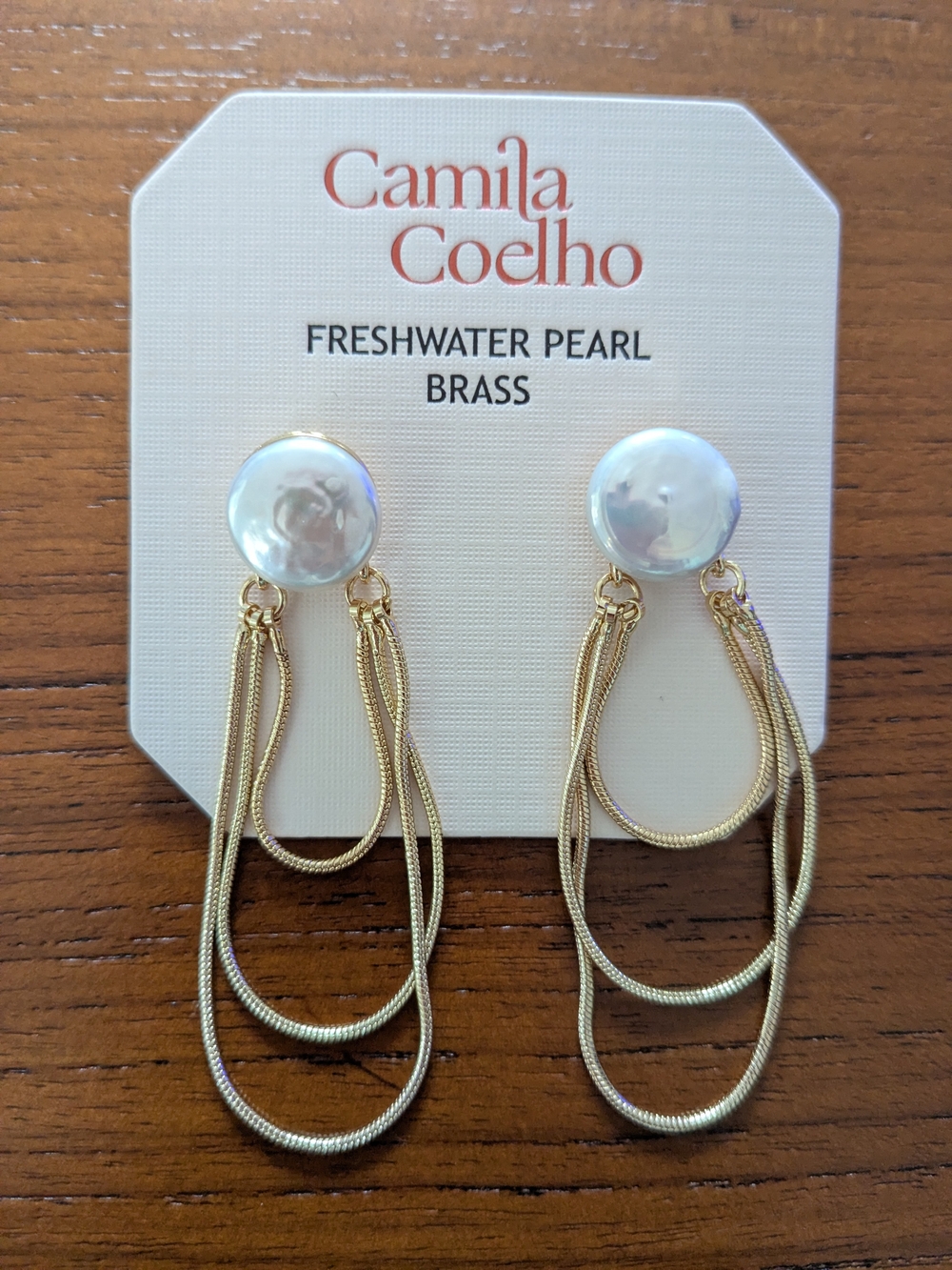 Camila Coelho Pearl Drop Earrings with Gold Brass Chains NEW